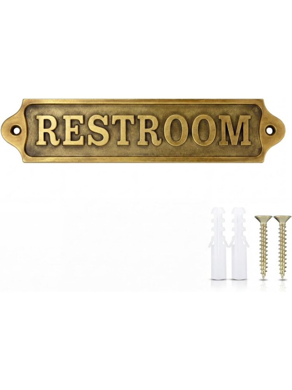 Elegant Solid Brass Restroom Sign - 8.5x2 Inch Metal Door Plaque for Home